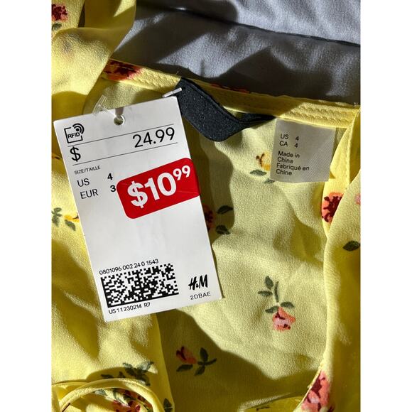 H&M divided tie up cold‎ shoulder yellow floral blouse NWT size 4 - Picture 4 of 6